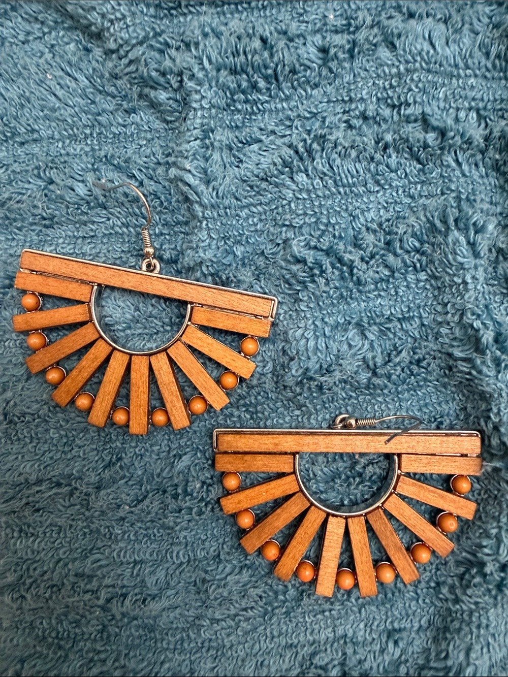 Wooden Fan Drop Earrings - Tan Brown